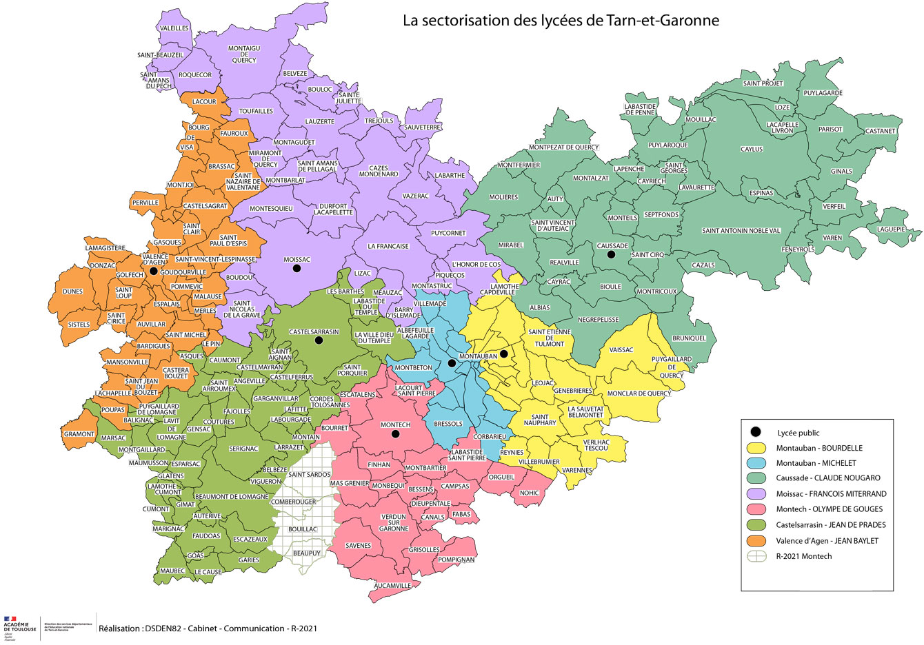 Carte représentant les différents lycées