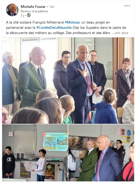 Déplacement du recteur au collège F Mitterrand de Moissac cordée Ose de l'ISAE SUPAERO