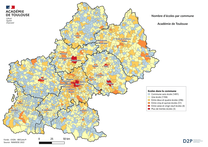 D2P - Nombre d'école par commune - R2022