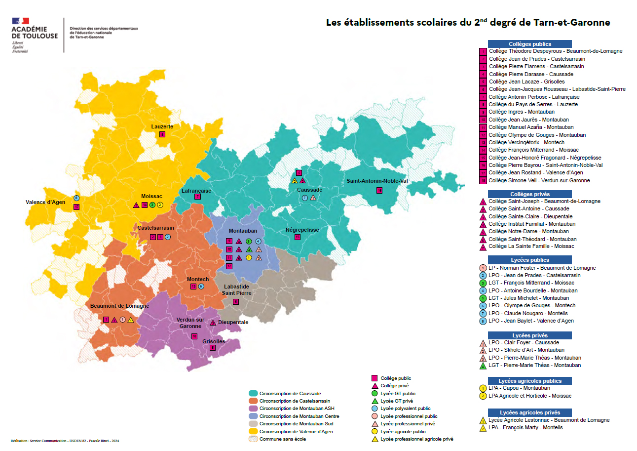 DSDEN 82 - Carte des établissements scolaires du second degré de Tarn-et-Garonne