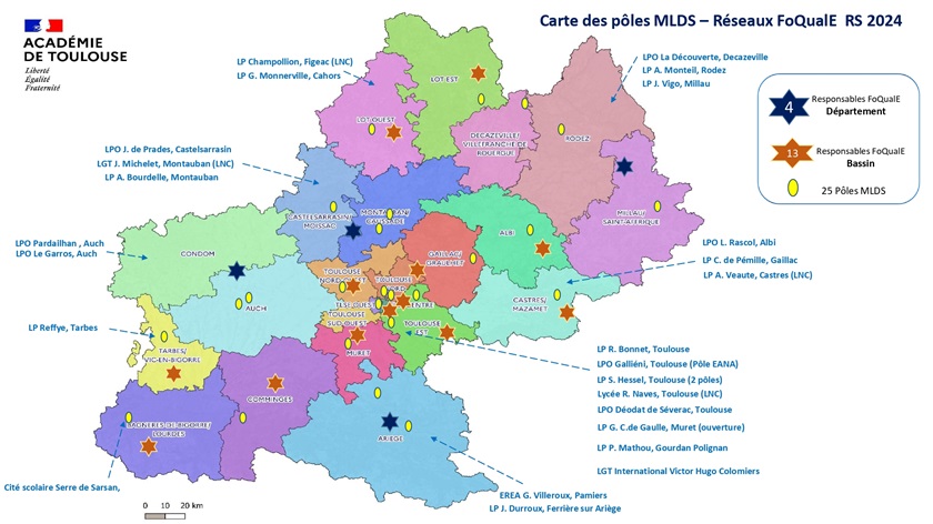 Cartographie des réseaux FOQUALE MLDS de l'académie de toulouse rentrée 2024