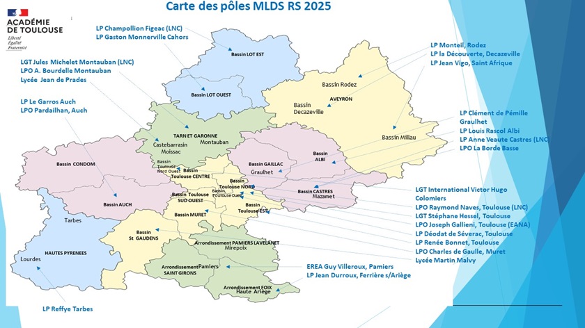 Cartographie des pôles MLDS de l'académie de toulouse rentrée 2025