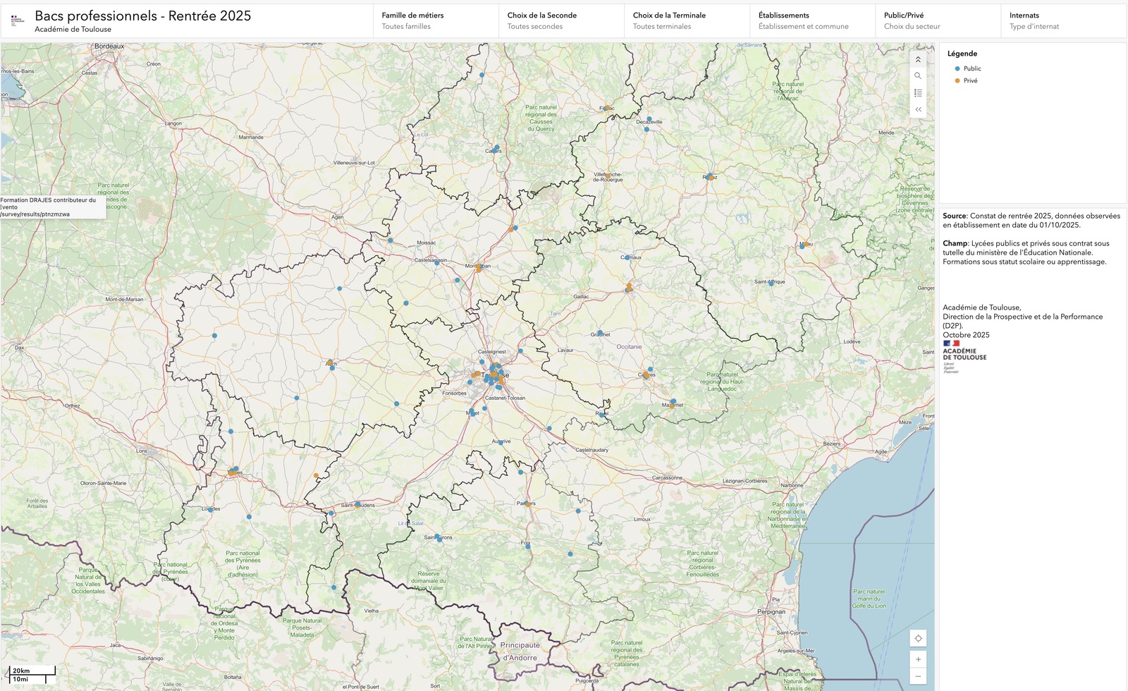 Ouvrir la carte interactive des familles des métiers proposées dans les lycées professionnels de l'académie de Toulouse (nouvel onglet)